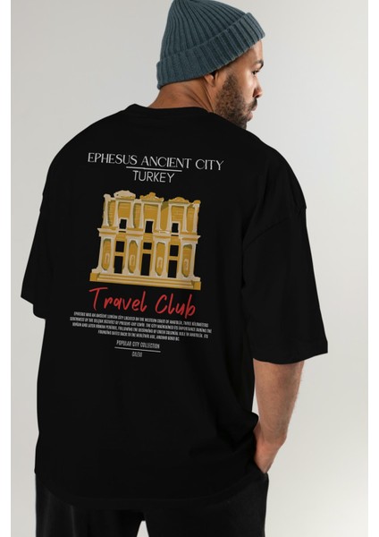 Ephesus Ancient City Turkey Arka Baskılı Oversize T-Shirt Erkek Kadın Pamuk Bisiklet Yaka Tişort
