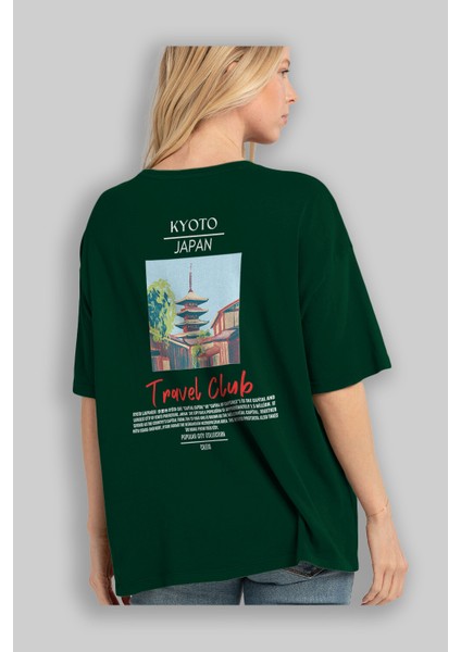 Kyoto Japan Arka Baskılı Oversize T-Shirt Erkek Kadın Pamuk Bisiklet Yaka Tişort fırsatları