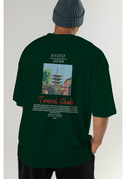 Kyoto Japan Arka Baskılı Oversize T-Shirt Erkek Kadın Pamuk Bisiklet Yaka Tişort