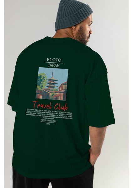 Kyoto Japan Arka Baskılı Oversize T-Shirt Erkek Kadın Pamuk Bisiklet Yaka Tişort