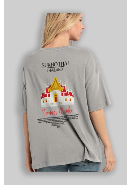 Sukhothai Thailand Arka Baskılı Oversize T-Shirt Erkek Kadın Pamuk Bisiklet Yaka Tişort modelleri