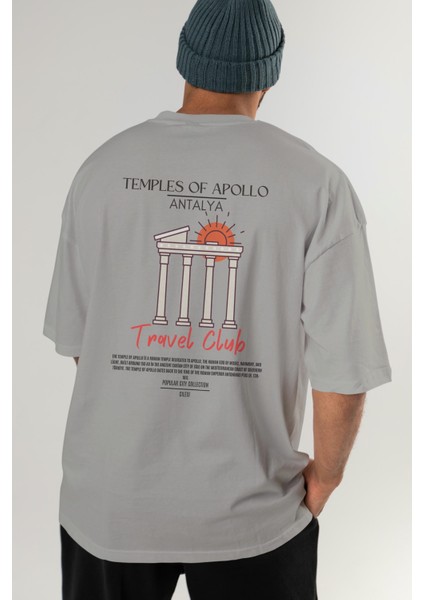 Temples Of Apollo Antalya Arka Baskılı Oversize T-Shirt Erkek Kadın Pamuk Bisiklet Yaka Tişort