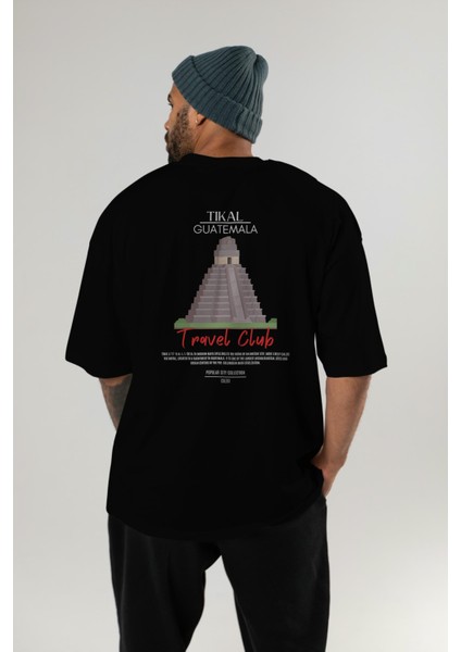 Tikal Guatemala Arka Baskılı Oversize T-Shirt Erkek Kadın Pamuk Bisiklet Yaka Tişort indirimleri