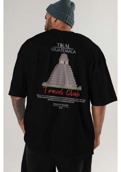 Tikal Guatemala Arka Baskılı Oversize T-Shirt Erkek Kadın Pamuk Bisiklet Yaka Tişort