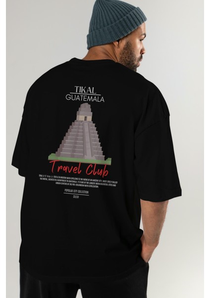 Tikal Guatemala Arka Baskılı Oversize T-Shirt Erkek Kadın Pamuk Bisiklet Yaka Tişort
