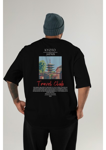 Kyoto Japan Arka Baskılı Oversize T-Shirt Erkek Kadın Pamuk Bisiklet Yaka Tişort