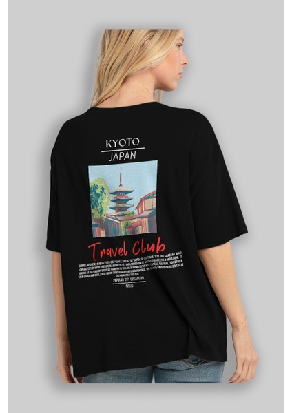 Kyoto Japan Arka Baskılı Oversize T-Shirt Erkek Kadın Pamuk Bisiklet Yaka Tişort fırsatları