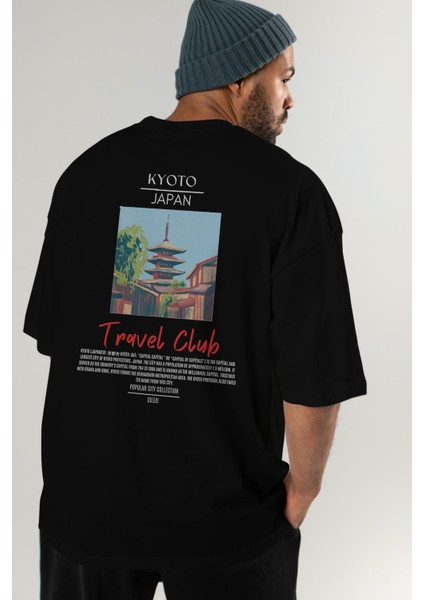 Kyoto Japan Arka Baskılı Oversize T-Shirt Erkek Kadın Pamuk Bisiklet Yaka Tişort