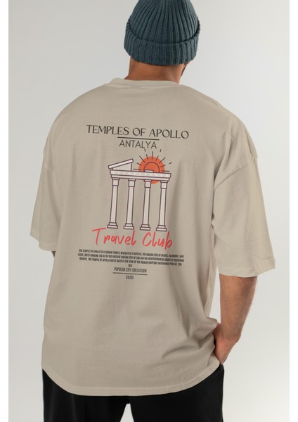 Temples Of Apollo Antalya Arka Baskılı Oversize T-Shirt Erkek Kadın Pamuk Bisiklet Yaka Tişort