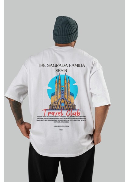 The Sagrada Familia Spain Arka Baskılı Oversize T-Shirt Erkek Kadın Pamuk Bisiklet Yaka Tişort