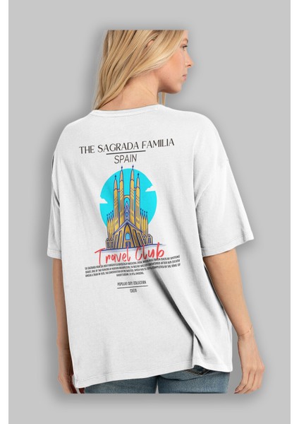 The Sagrada Familia Spain Arka Baskılı Oversize T-Shirt Erkek Kadın Pamuk Bisiklet Yaka Tişort modelleri