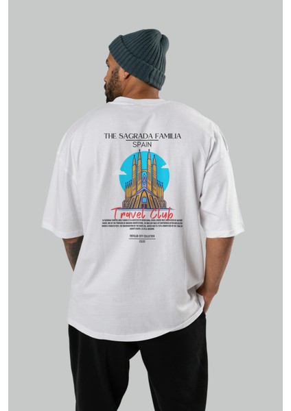 The Sagrada Familia Spain Arka Baskılı Oversize T-Shirt Erkek Kadın Pamuk Bisiklet Yaka Tişort fırsatları