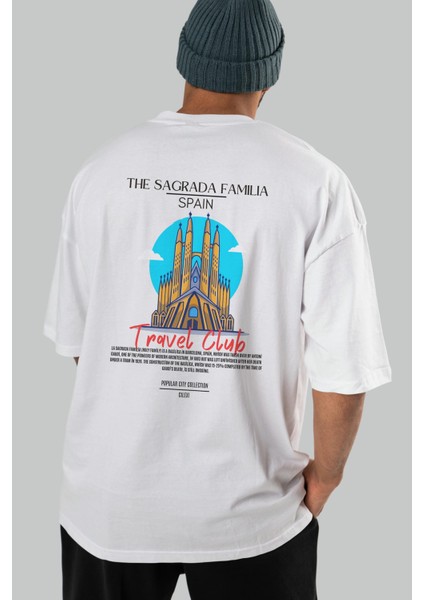 The Sagrada Familia Spain Arka Baskılı Oversize T-Shirt Erkek Kadın Pamuk Bisiklet Yaka Tişort