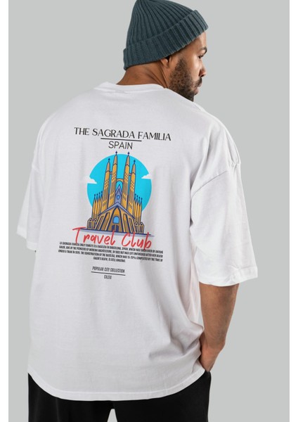 The Sagrada Familia Spain Arka Baskılı Oversize T-Shirt Erkek Kadın Pamuk Bisiklet Yaka Tişort