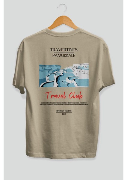 Travertines Pamukkale Arka Baskılı Oversize T-Shirt Erkek Kadın Pamuk Bisiklet Yaka Tişort fiyatları