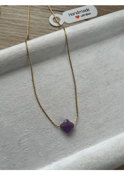 Yonca Ametist Taşı Çelik Kolye El Yapımı fiyatları