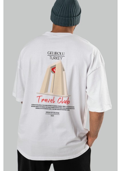 Gelibolu Turkey Arka Baskılı Oversize T-Shirt Erkek Kadın Pamuk Bisiklet Yaka Tişort