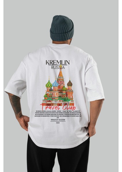 Kremlin Russia Arka Baskılı Oversize T-Shirt Erkek Kadın Pamuk Bisiklet Yaka Tişort