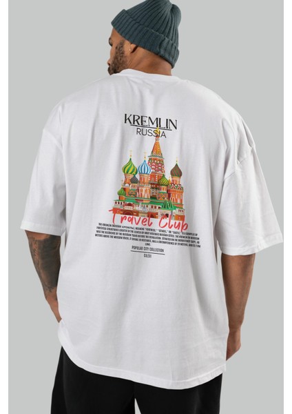 Kremlin Russia Arka Baskılı Oversize T-Shirt Erkek Kadın Pamuk Bisiklet Yaka Tişort indirimleri