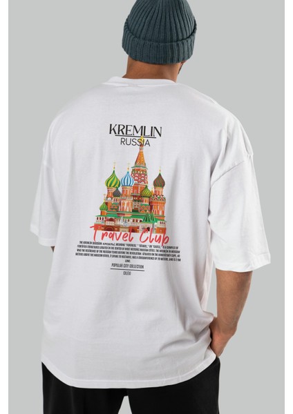 Kremlin Russia Arka Baskılı Oversize T-Shirt Erkek Kadın Pamuk Bisiklet Yaka Tişort