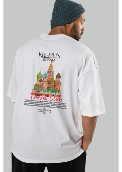Kremlin Russia Arka Baskılı Oversize T-Shirt Erkek Kadın Pamuk Bisiklet Yaka Tişort