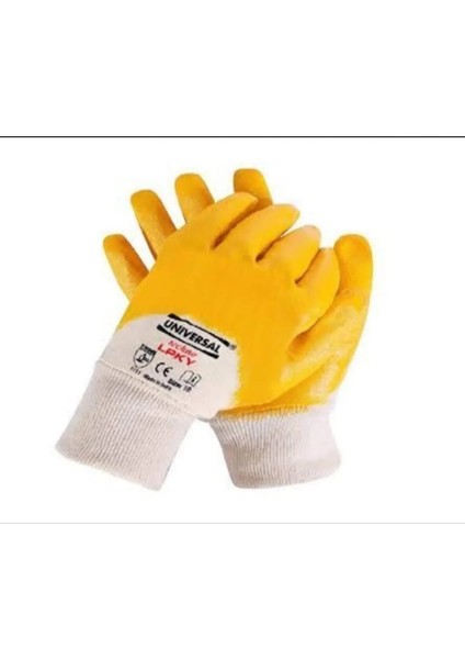 Işçi Eldiveni L No:9 Polyester Örme Nitril Eldiven Sarı-Beyaz (7 Adet)