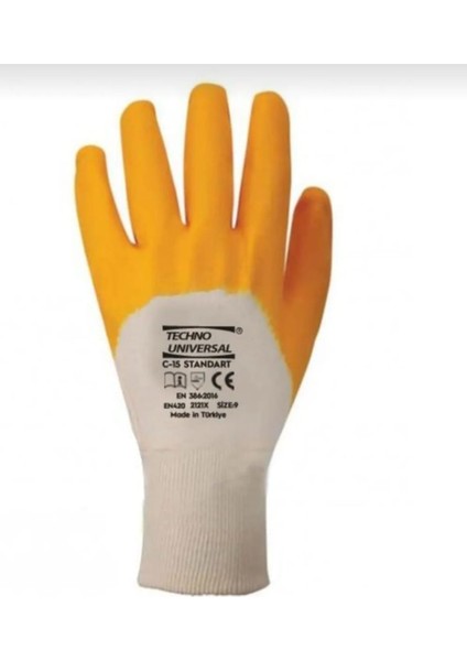 Işçi Eldiveni L No:9 Polyester Örme Nitril Eldiven Sarı-Beyaz (7 Adet) fiyatları