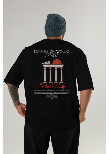 Temples Of Apollo Antalya Arka Baskılı Oversize T-Shirt Erkek Kadın Pamuk Bisiklet Yaka Tişort