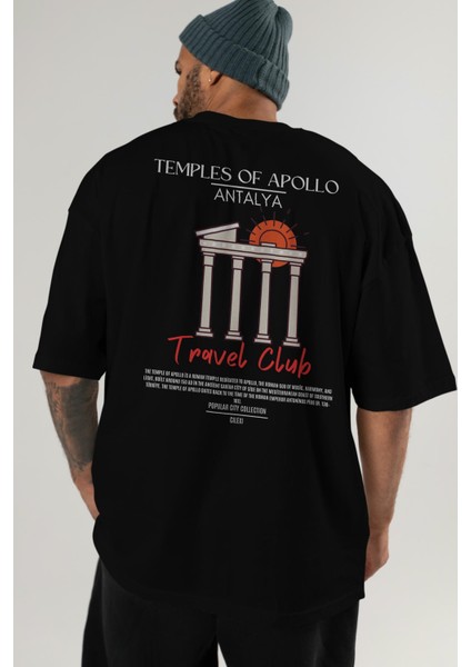 Temples Of Apollo Antalya Arka Baskılı Oversize T-Shirt Erkek Kadın Pamuk Bisiklet Yaka Tişort