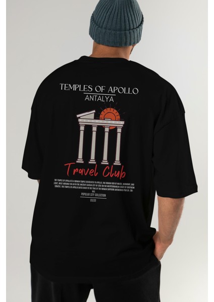 Temples Of Apollo Antalya Arka Baskılı Oversize T-Shirt Erkek Kadın Pamuk Bisiklet Yaka Tişort