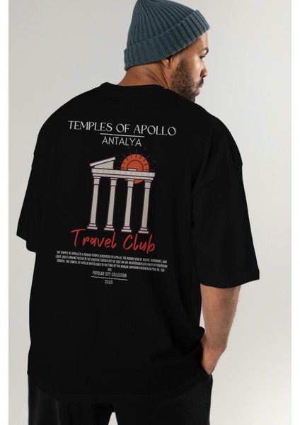Temples Of Apollo Antalya Arka Baskılı Oversize T-Shirt Erkek Kadın Pamuk Bisiklet Yaka Tişort