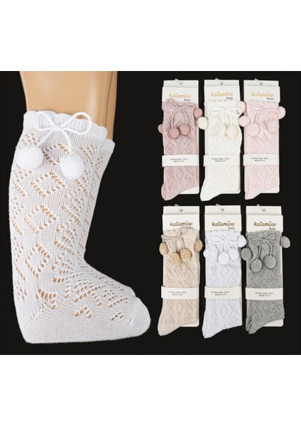 Kız Bebek Ponpon'lu File Golf Çorap 1 Çift