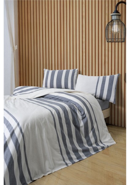 %100 Pamuk Çizgili Çift Kişilik Nevresim Takımı (200X220CM)