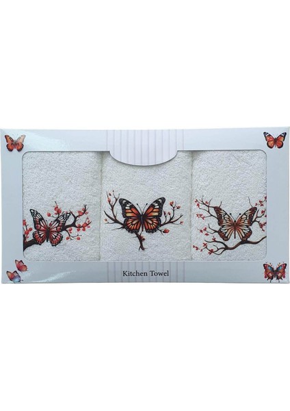 Üçlü Kelebek Desenli %100 Pamuklu Mutfak Havlusu 30X50 Cm, Canlı Sarı Renk modelleri