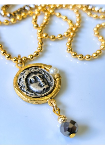 Kolye Üç Sıra Su yolu Madalyon Detaylı Altın Kaplama Kolye modelleri