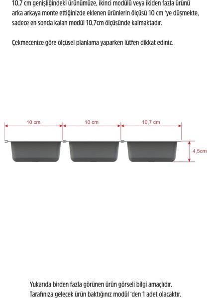 Antrasit Mutfak Çekmece Içi Kaşıklık, Tek Bölmeli, 11CM x 48CM