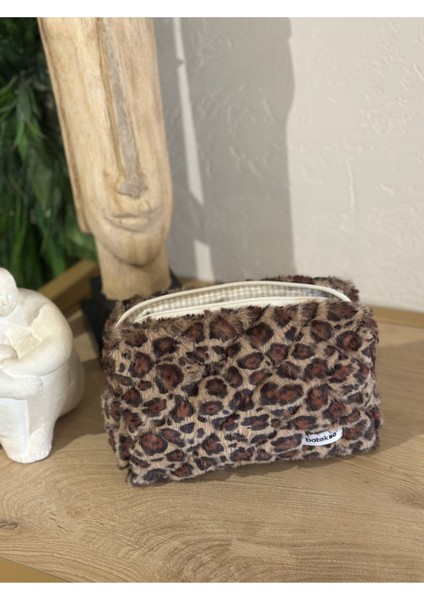 Peluş Leopar Desenli Makyaj Çantası - Büyük Boy fırsatları
