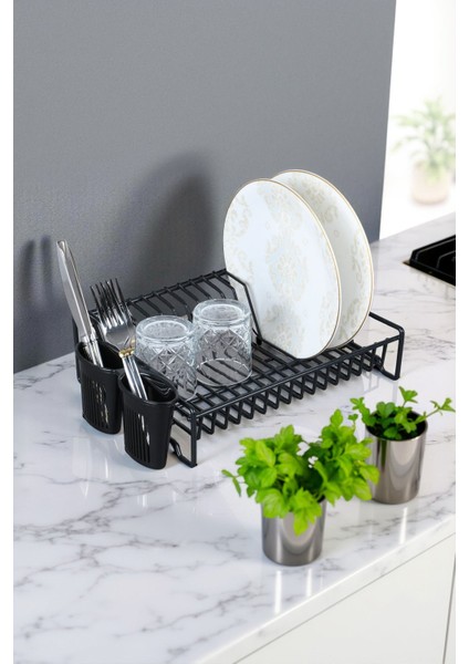 Paslanmaz Metal Bulaşıklık Kurutmalık Mutfak Saklama ve Düzenleme Siyah