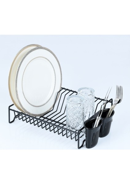 Paslanmaz Metal Bulaşıklık Kurutmalık Mutfak Saklama ve Düzenleme Siyah