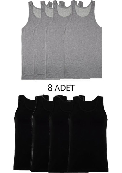 8'li Karışık Renk Erkek Atlet Takım Gri-Siyah