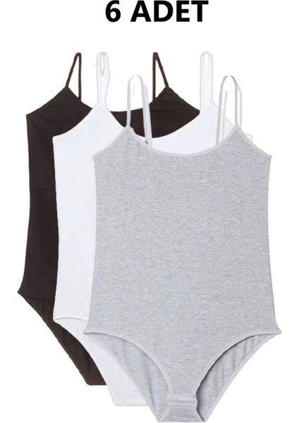 6 Adet Ip Askılı Kadın Çıtçıtlı Body Zıbın Siyah Beyaz Gri