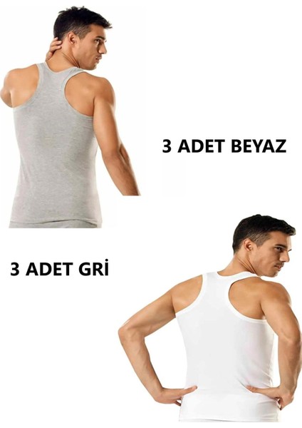 6'lı Erkek Gri Beyaz Ribana Sporcu (Rambo) Atlet %100 Pamuk