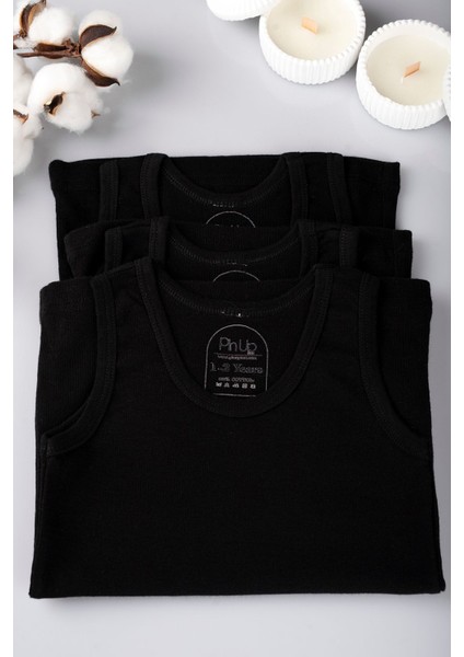 3'lü %100 Pamuk Beyaz Siyah Gri Ribana Çocuk Atlet