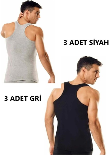 6'lı Erkek Gri Siyah Ribana Sporcu (Rambo) Atlet %100 Pamuk