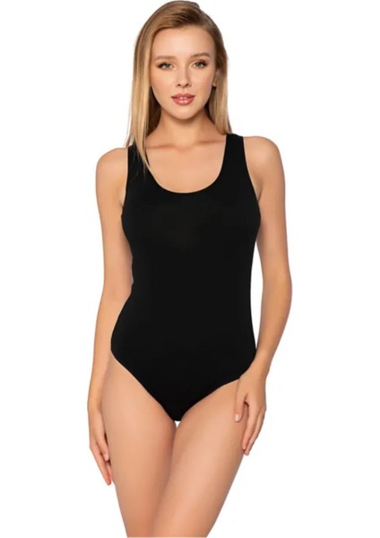 Elit 1 Adet Kadın Çıtçıtlı Kalın Askılı Zıbın Body Siyah