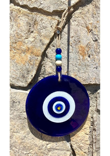 El Yapımı Lacivert Nazar Boncuklu Balkon Duvar Dekoru 20 cm