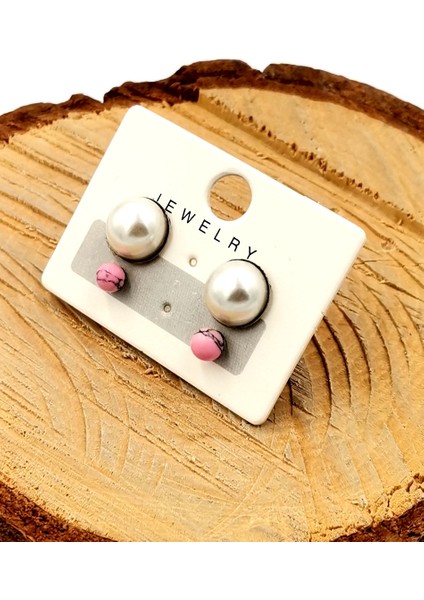 Renkli Kararmaz Inci Pembe Figürlü Lüks Küpe