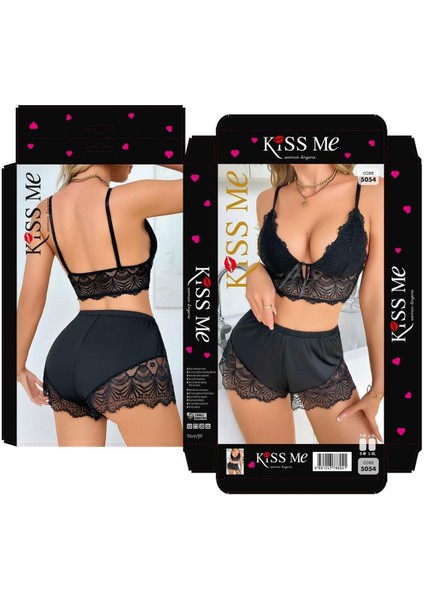 Detaylı Şık Kadın Gecelik Takımı Siyah 4