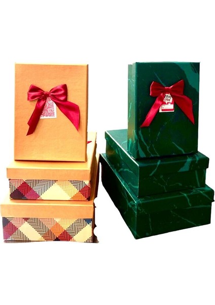 Dikdörtgen Kutu 3'lü Set – Karışık Renk ve Desen