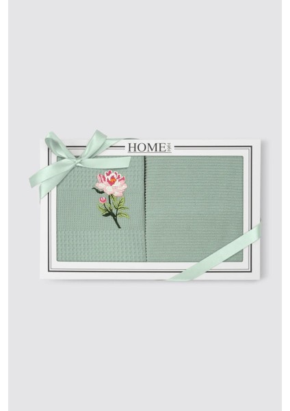 Yeşil Pamuklu 2 Parça Çiçek Nakışlı Havlu ve Mutfak Kurulama Bezi 50X70 Kutulu fiyatları